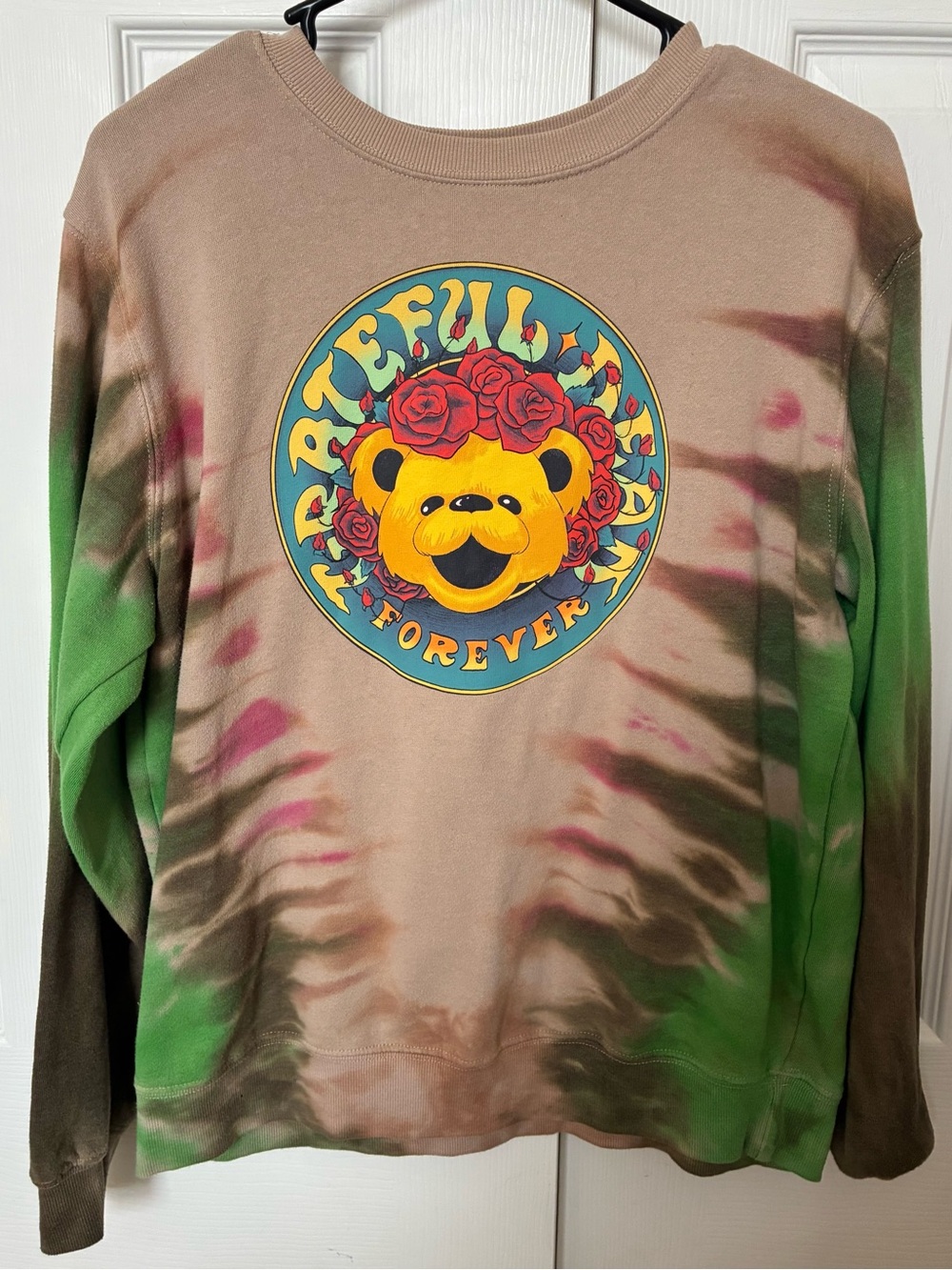 Grateful Dead Tie-Dye Bear Crewneck Sweatshirt - Brown, Green, Yellow Band